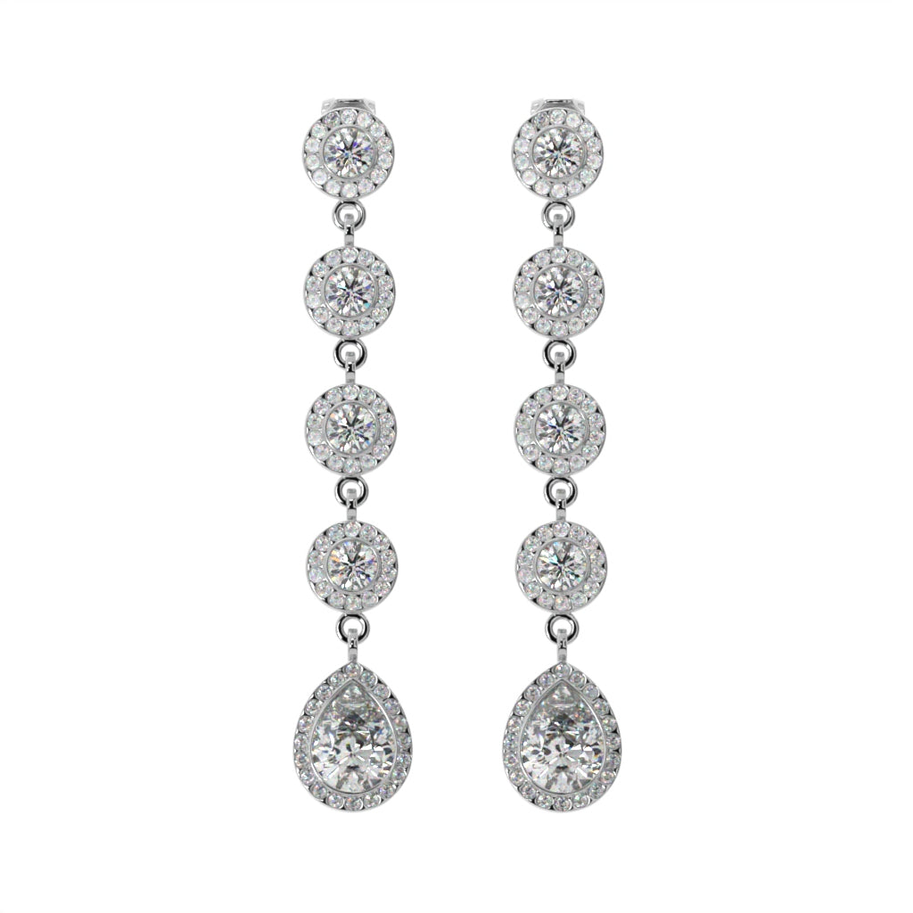Silver Long Crystal Drops Clip On Statement Dangling Earrings