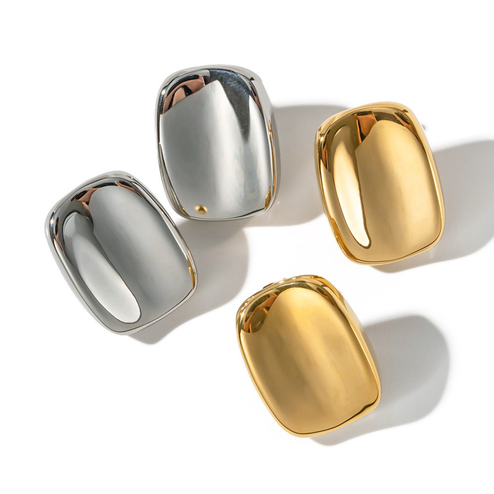 Gold Concave Rectangle Clip On Stud Earrings