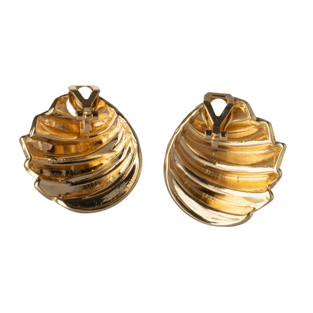 Gold Ornate Shell Clip On Stud Earrings