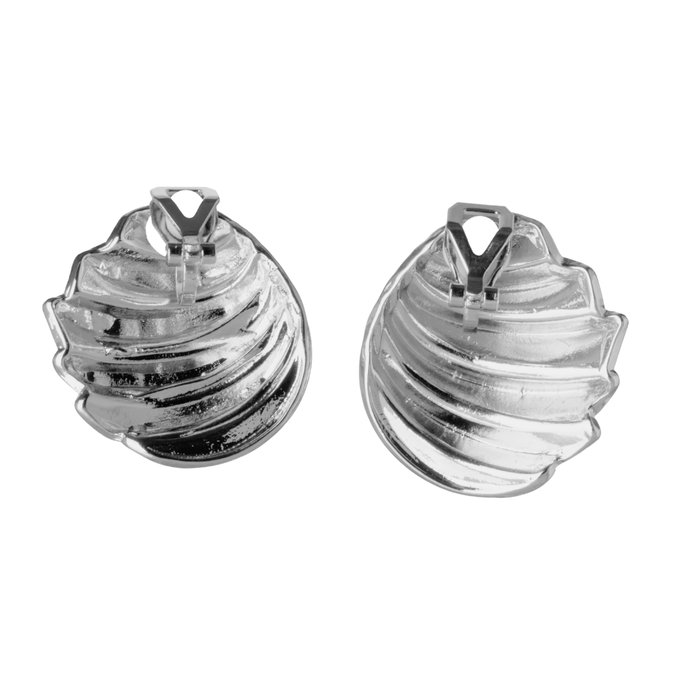 Silver Ornate Shell Clip On Stud Earrings