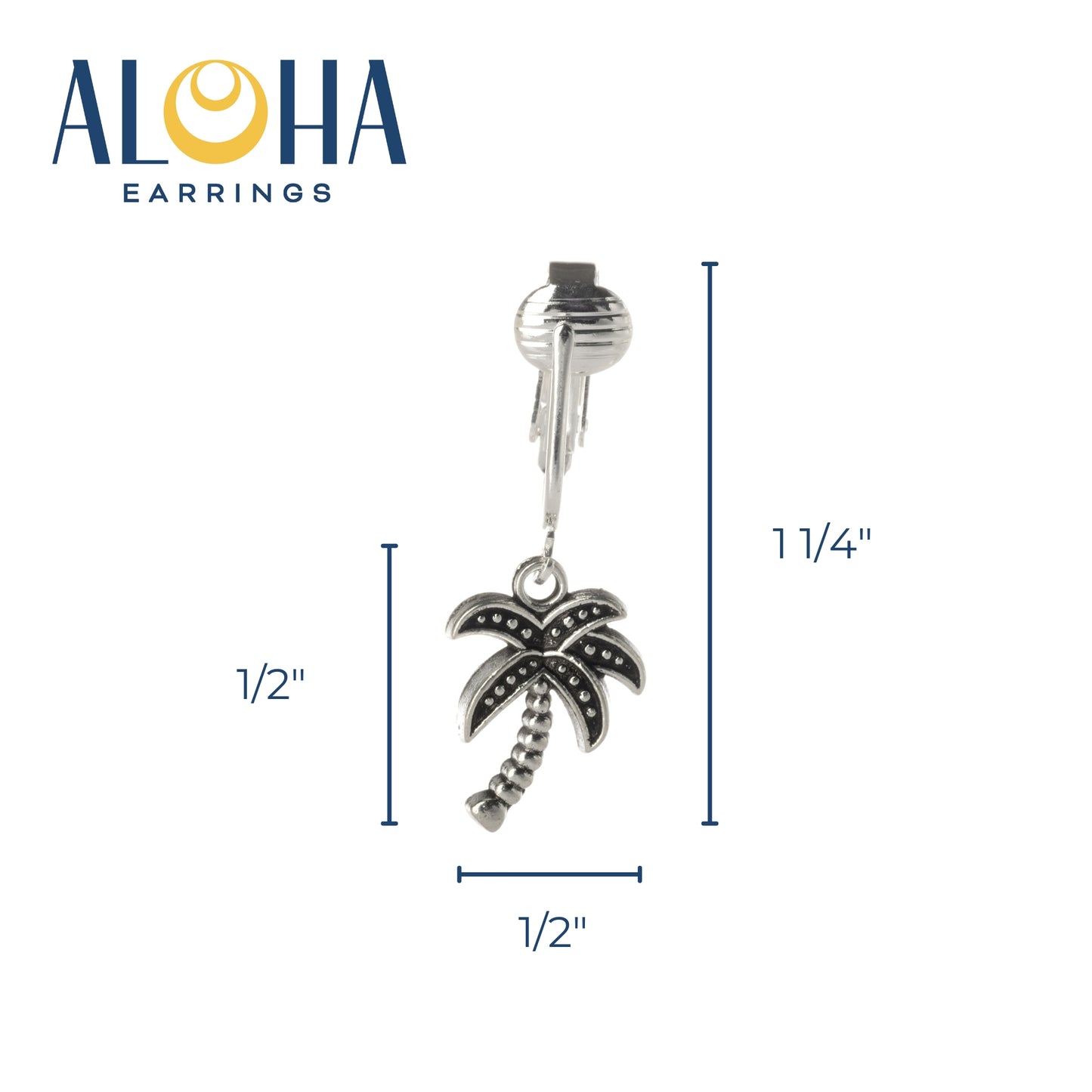 Silver Palm Tree Clip On Dangling Earrings