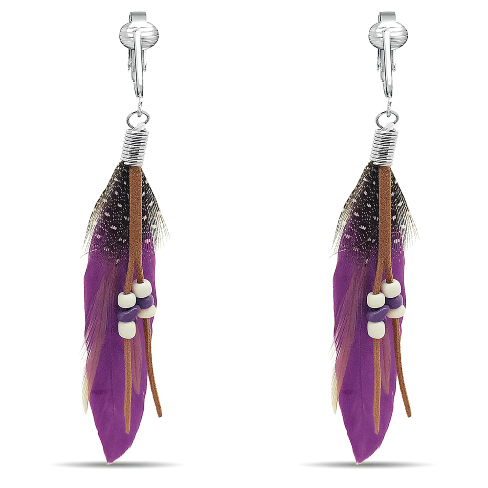 Bohemian Long Feather Clip On Dangling Earrings