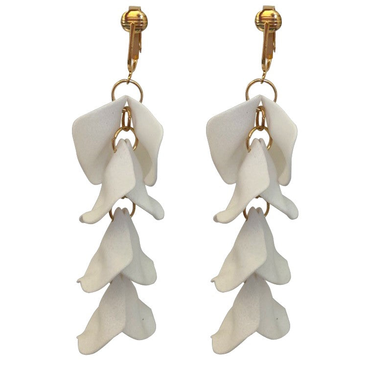Long Acrylic Rose Petal Clip On Dangling Earrings