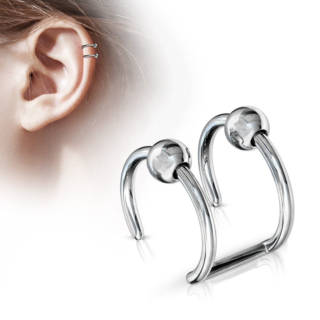 Faux Captive Bead Double Hoop Non-Piercing Cuff