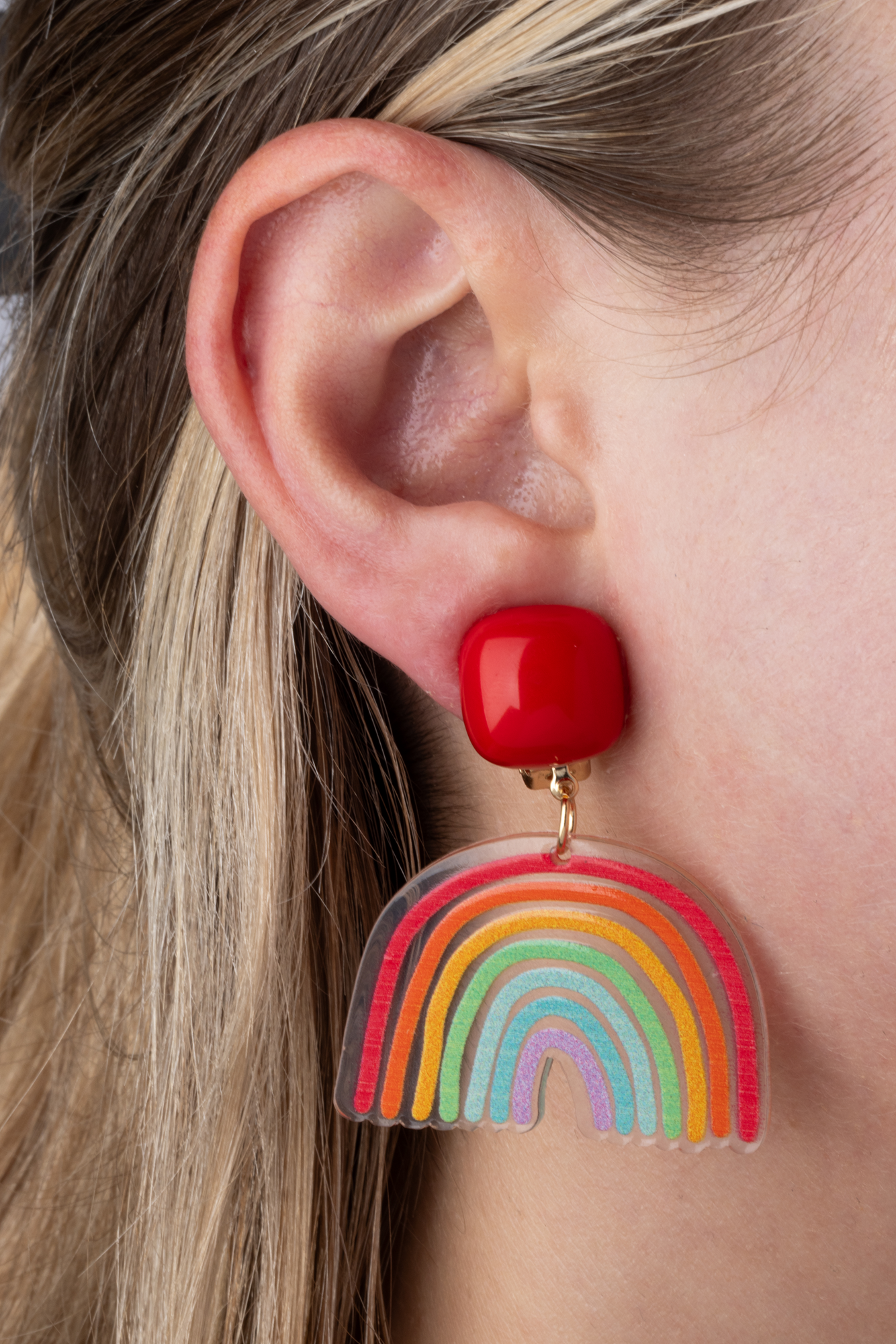 Rainbow Clip On Dangling Earrings