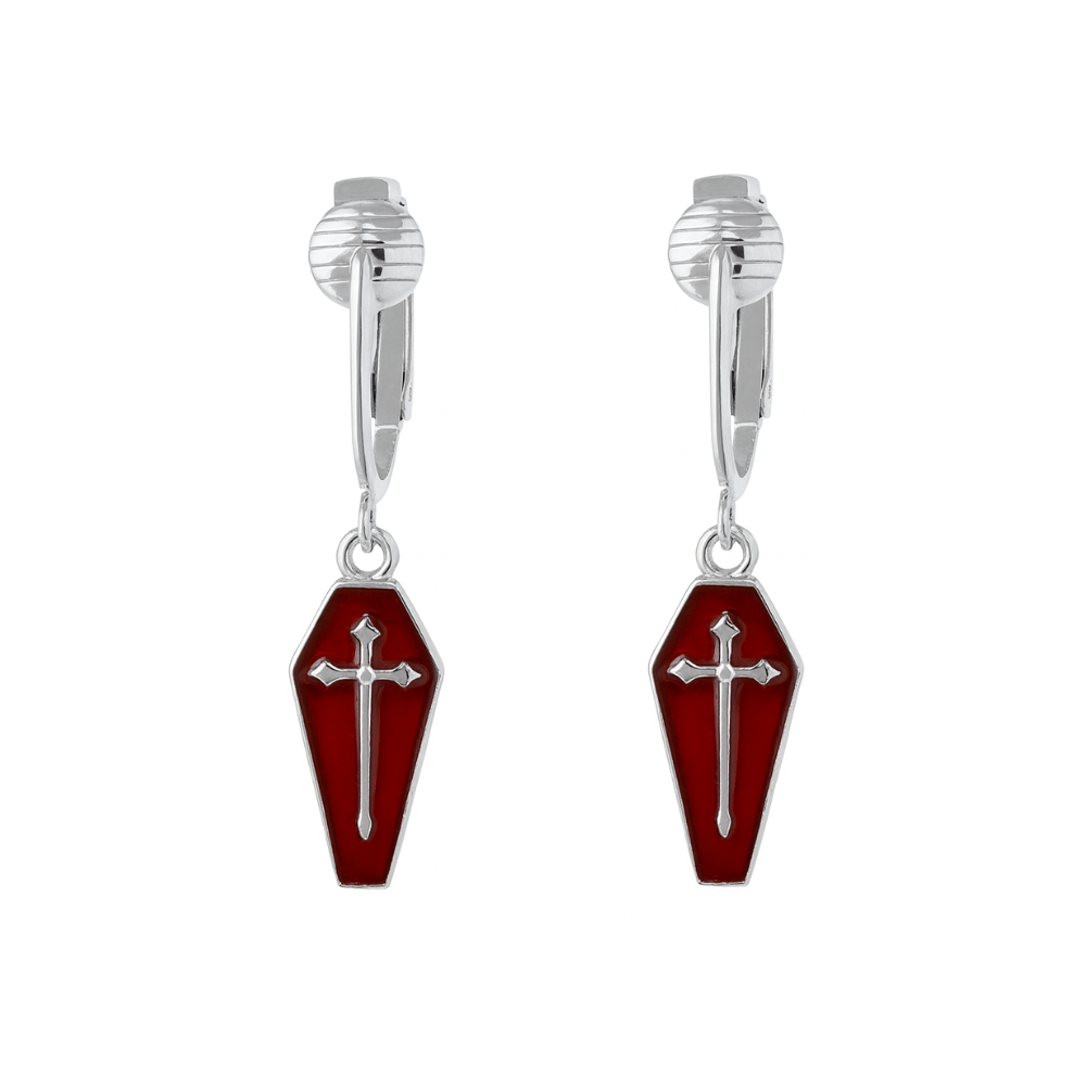 Coffin Silver Clip On Dangling Earrings
