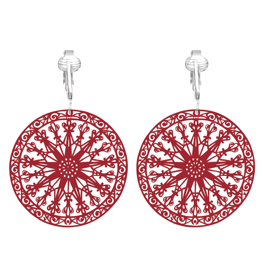 Large Round Filigree Clip On Dangling Earrings