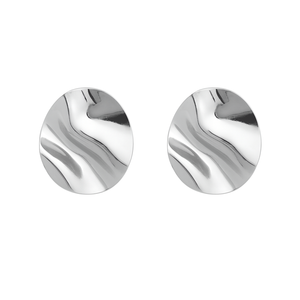 Silver Rippled Disc Clip On Stud Earrings