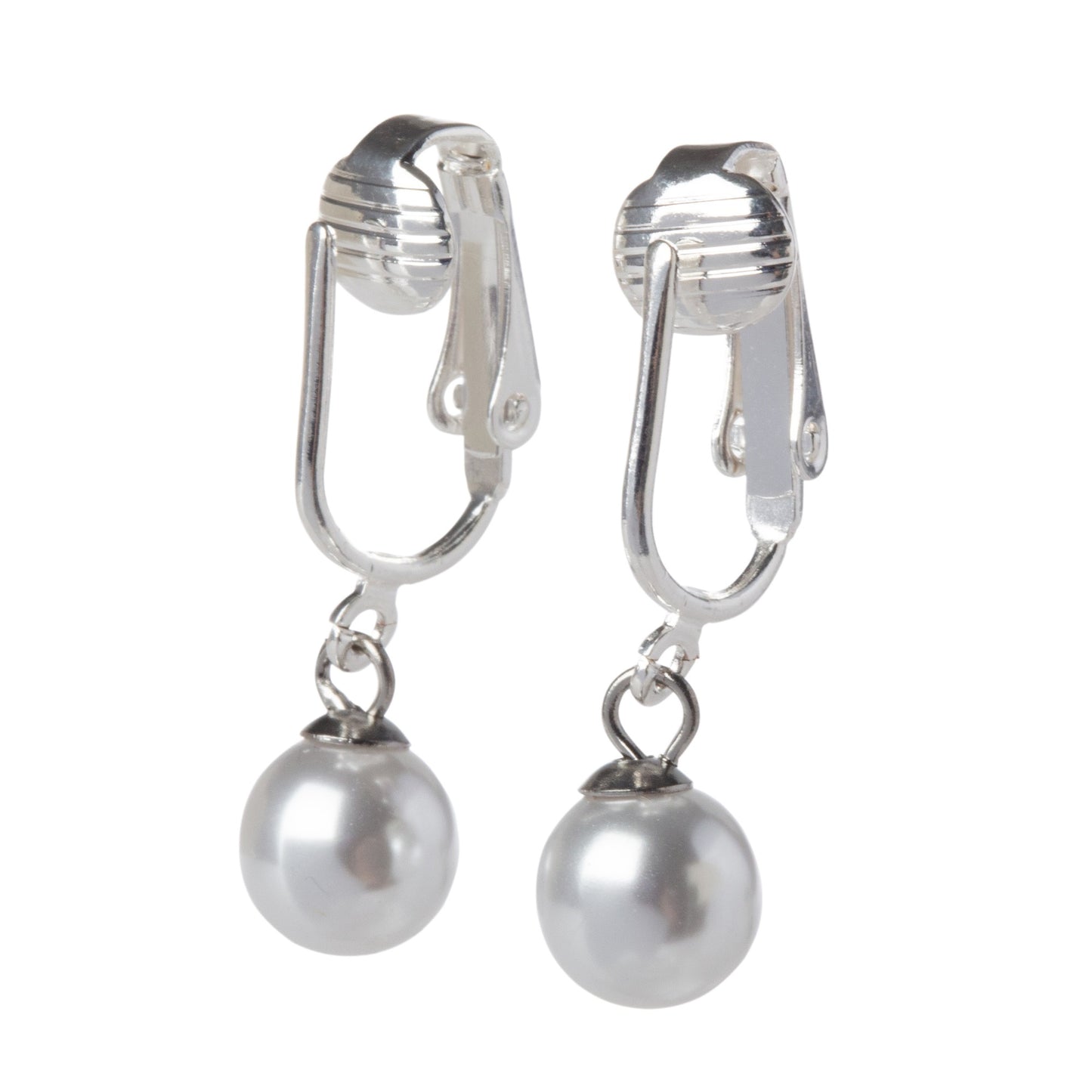 Silver Round Simulated Freshwater Pearl Clip On Dangling Earrings