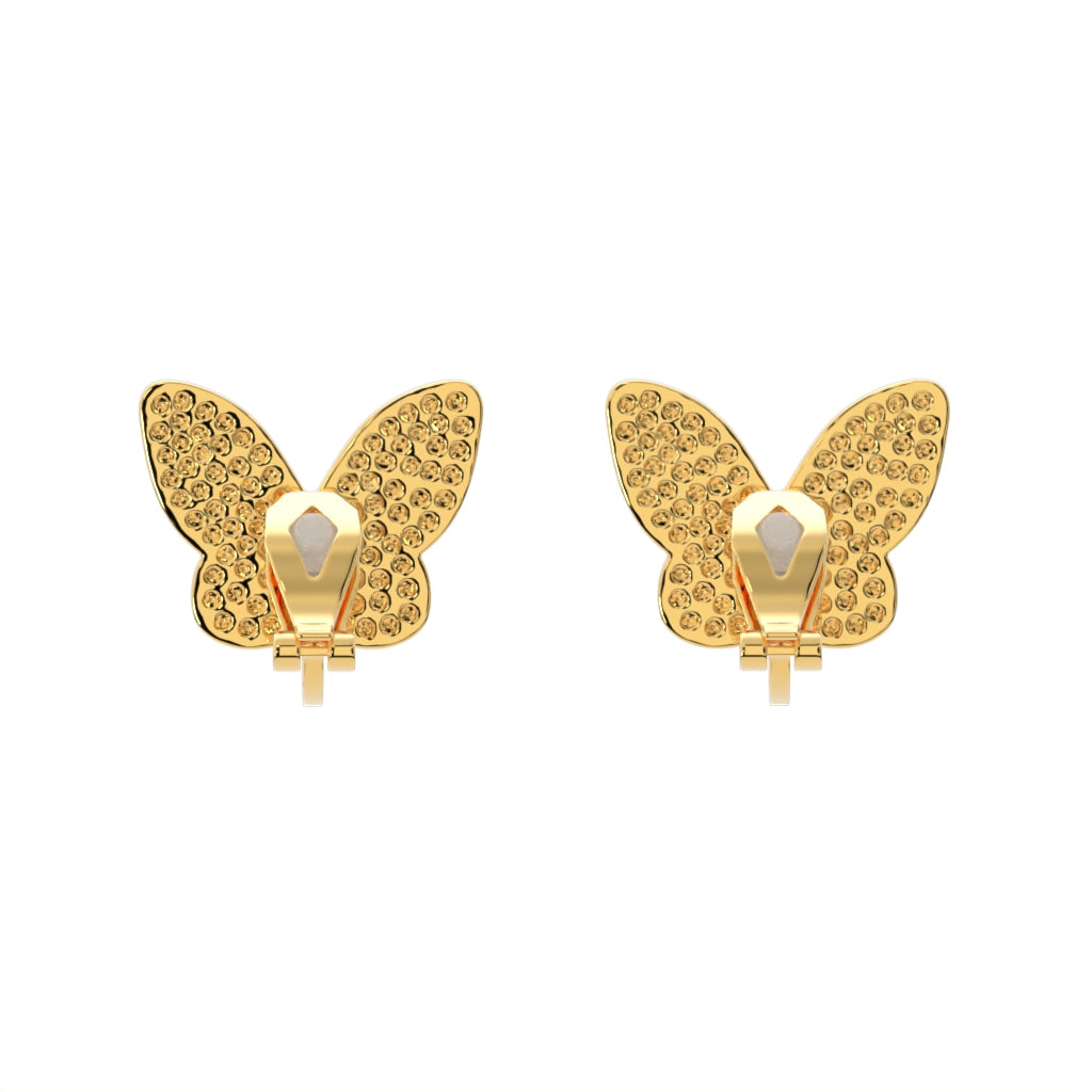 Gold White Butterfly Clip On Stud Earrings