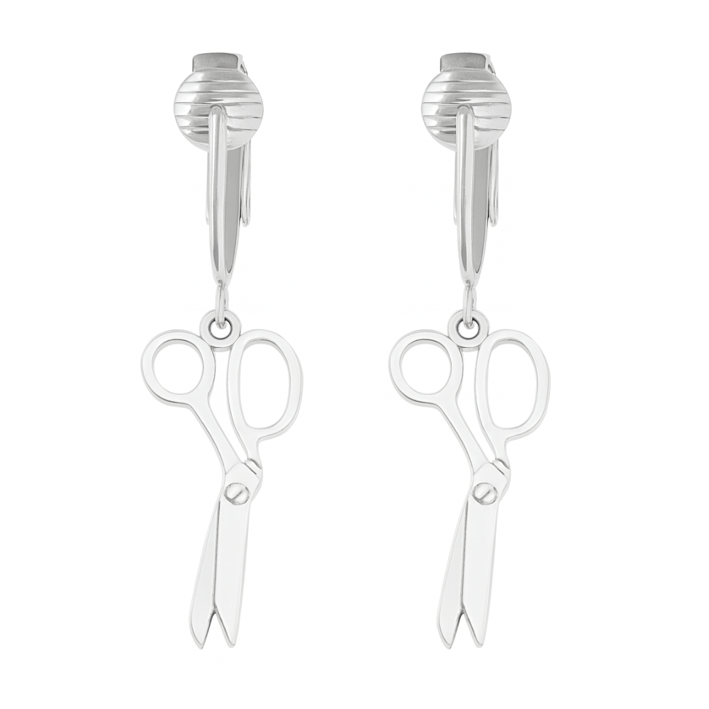 Silver Scissors Clip On Dangling Earrings