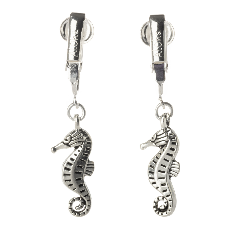 Silver Seahorse Tail Clip On Dangling Earrings