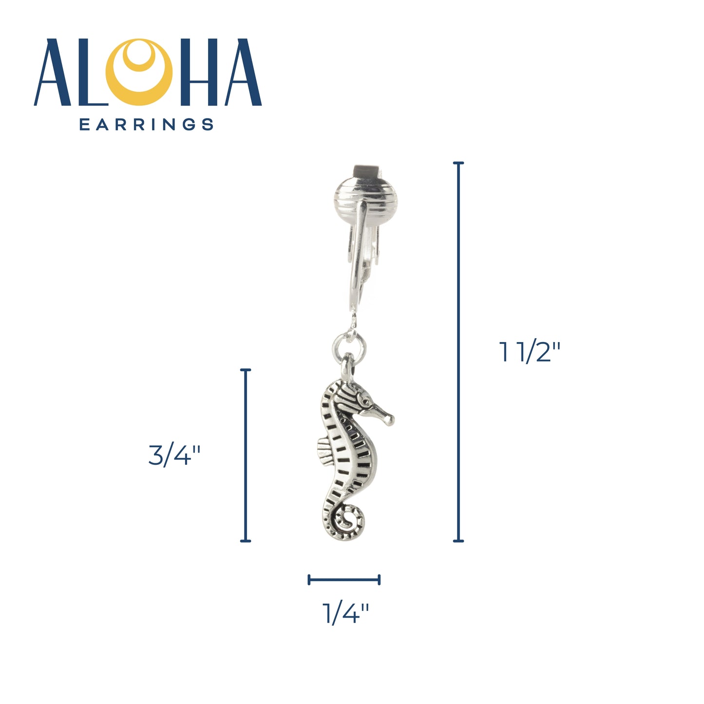 Silver Seahorse Tail Clip On Dangling Earrings