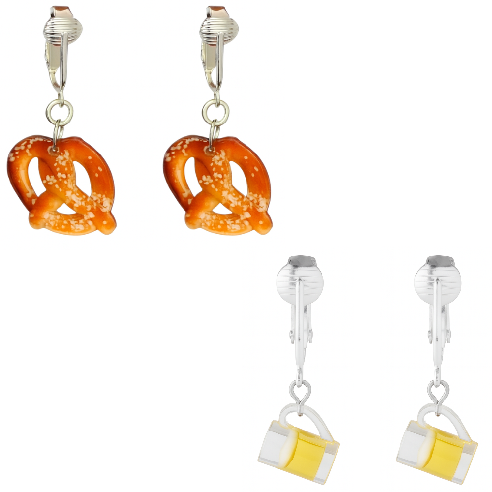 Silver German Oktoberfest Clip On Dangling Earrings