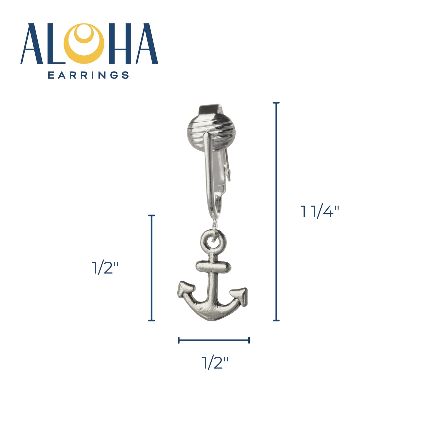 Silver Anchor Clip On Dangling Earrings