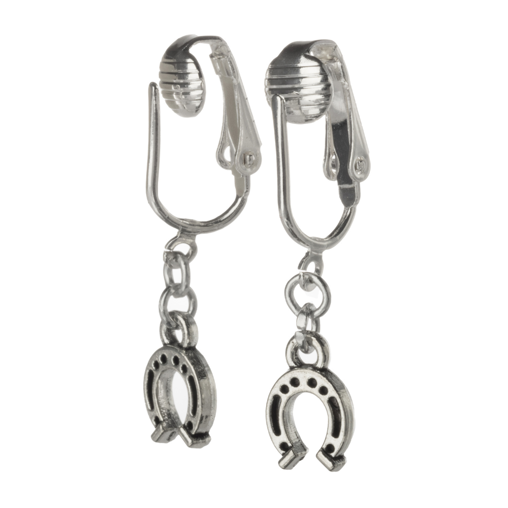 Silver Horseshoe Clip On Dangling Earrings