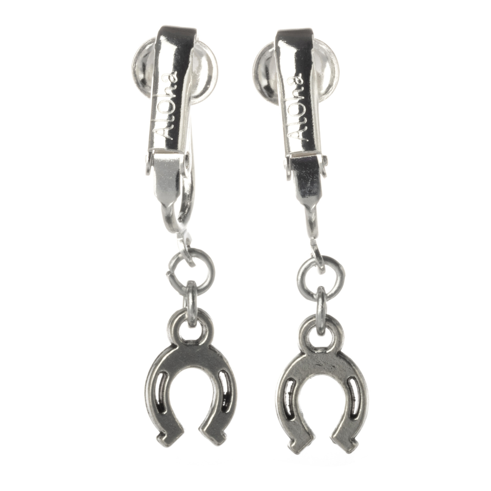 Silver Horseshoe Clip On Dangling Earrings