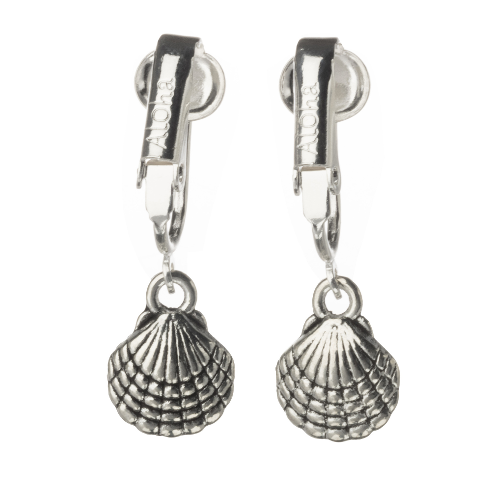Silver Shell Clip On Dangling Earrings