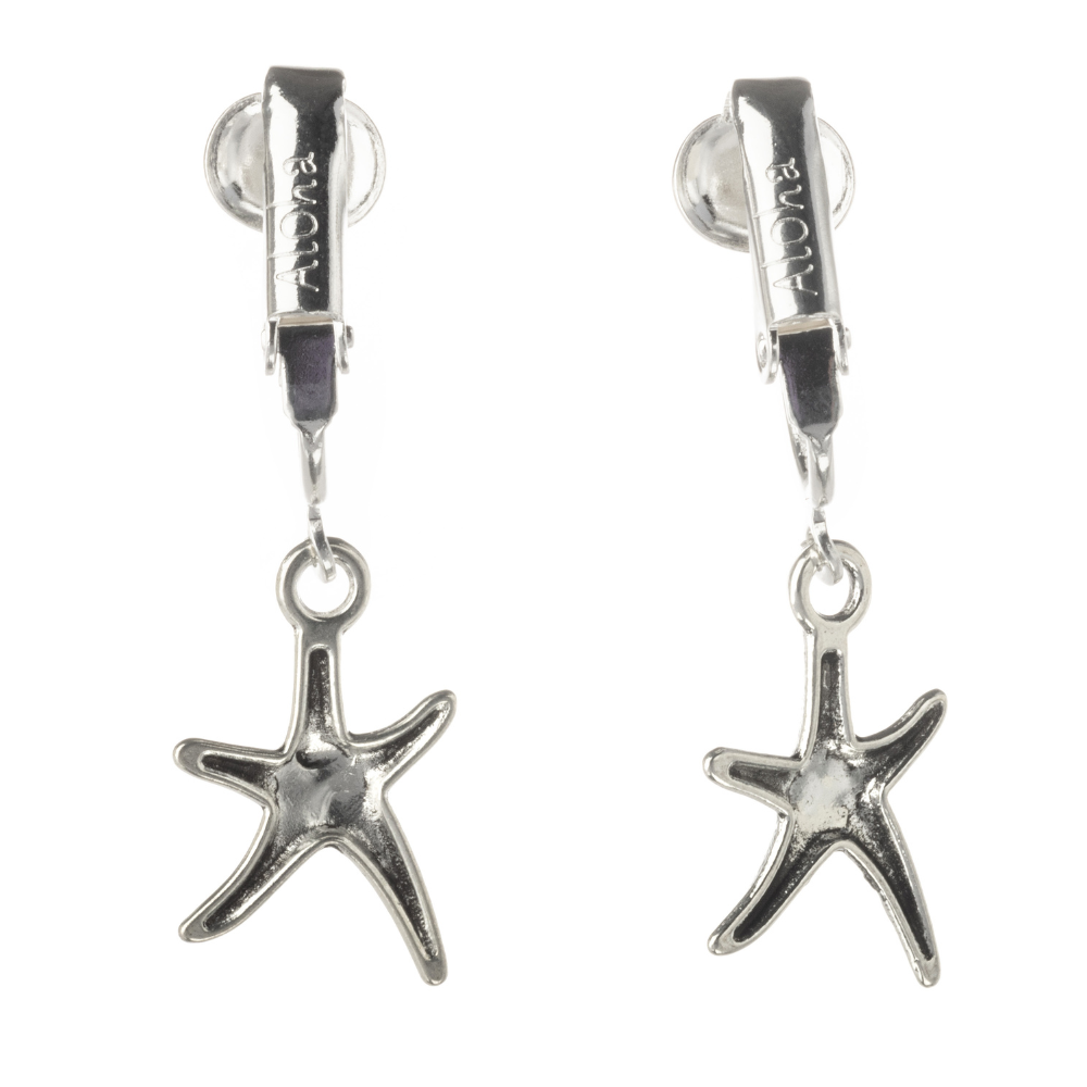 Silver Starfish Clip On Dangling Earrings