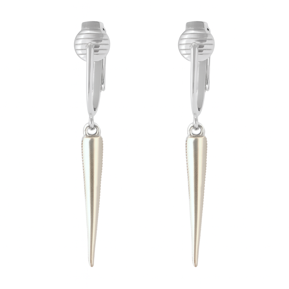 Silver Spike Clip On Dangling Earrings