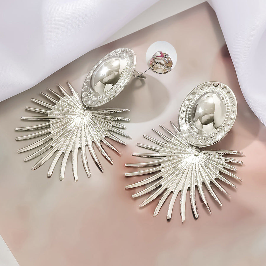 Silver Sunburst Heart Clip On Statement Dangling Earrings