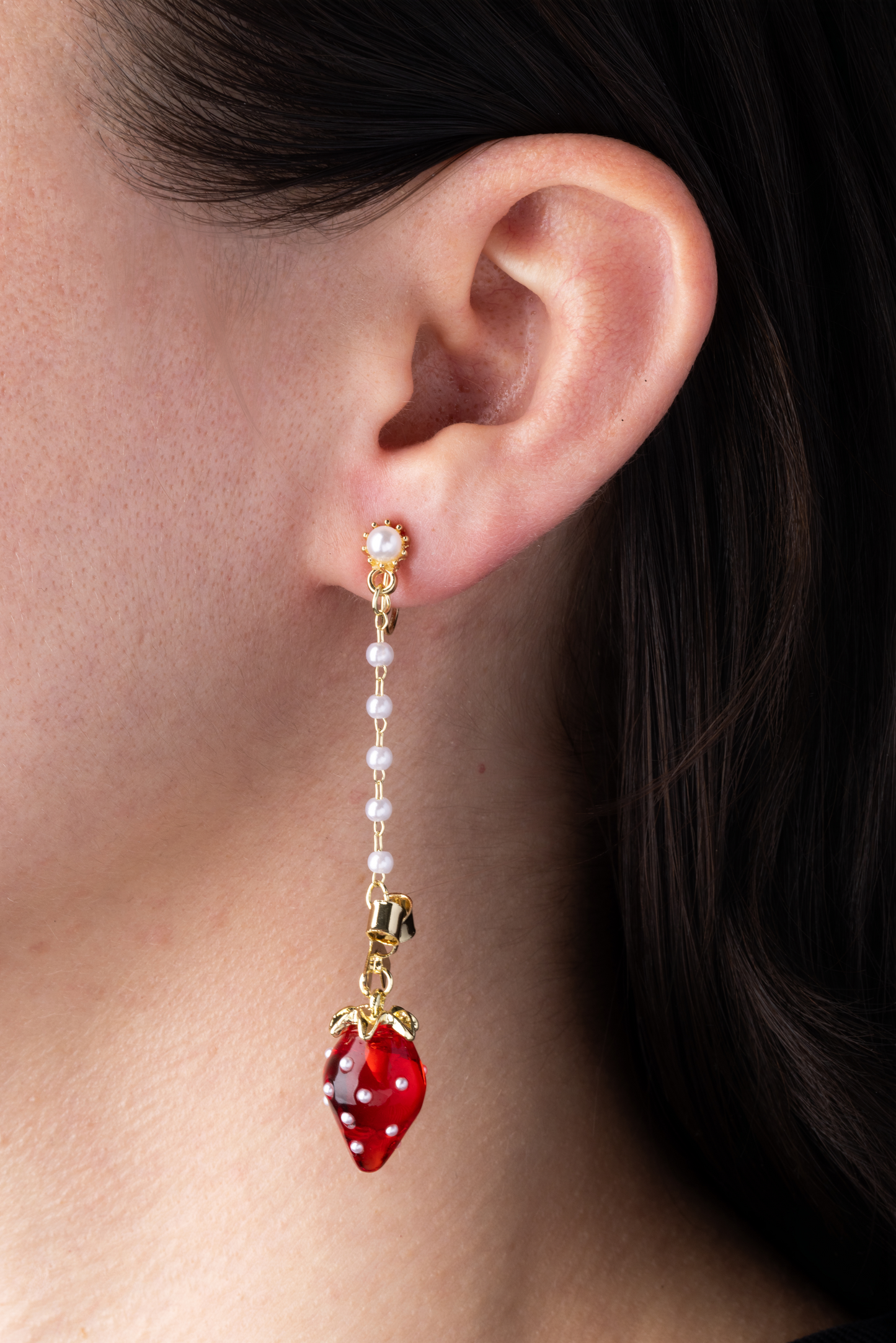 Gold Simulated Pearl Strawberry Mosquito Coil Clip On Dangling Earrings