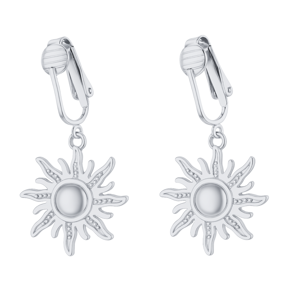 Silver Sun Clip On Dangling Earrings