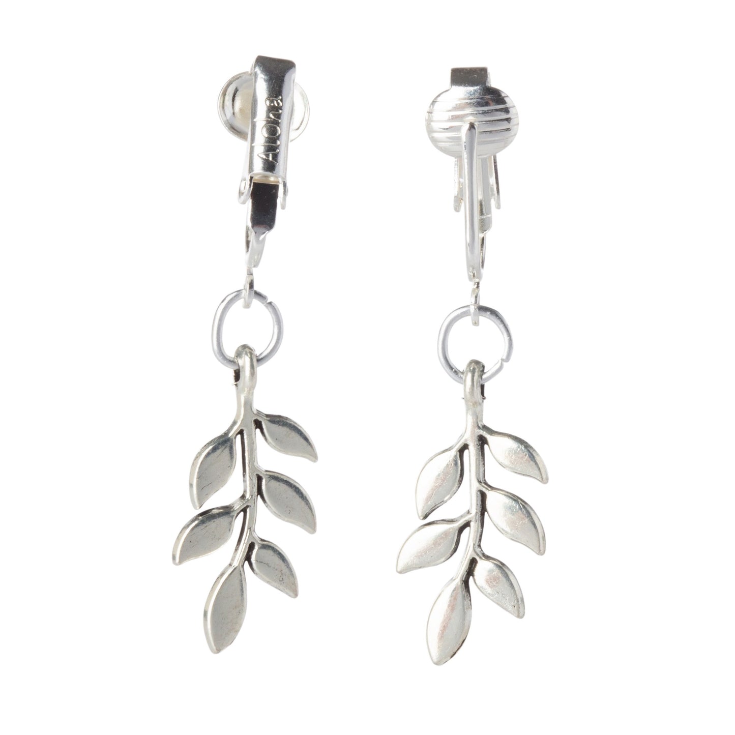 Silver Olive Leaf Clip On Dangling Earrings