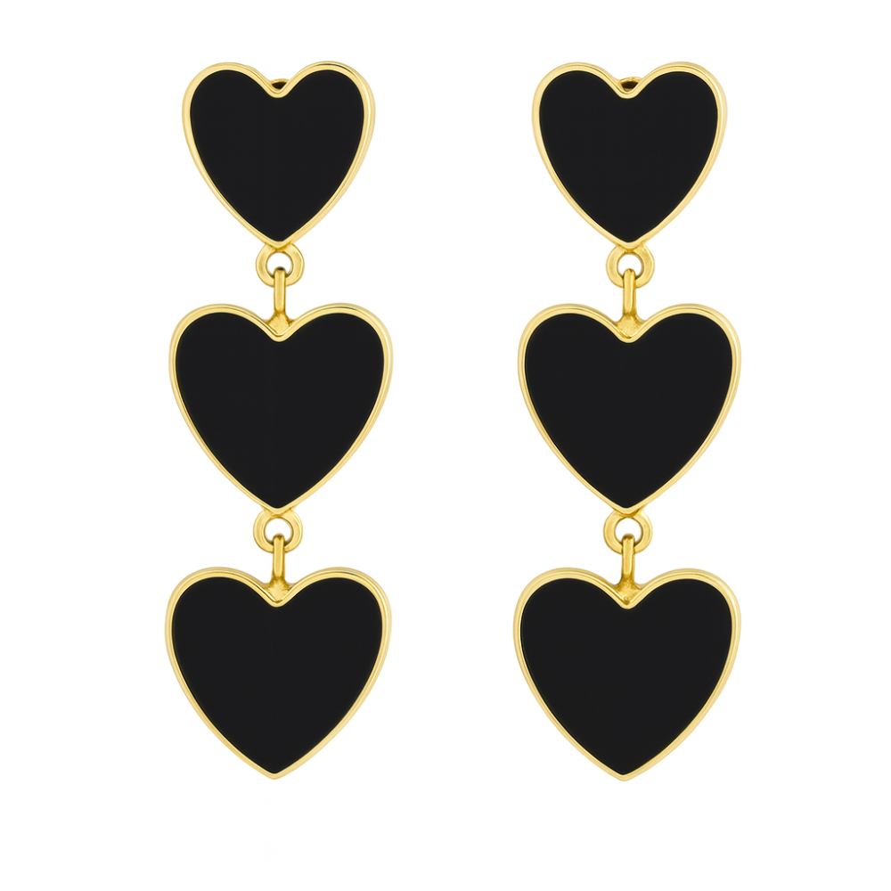 Gold Triple Heart Clip On Dangling Earrings