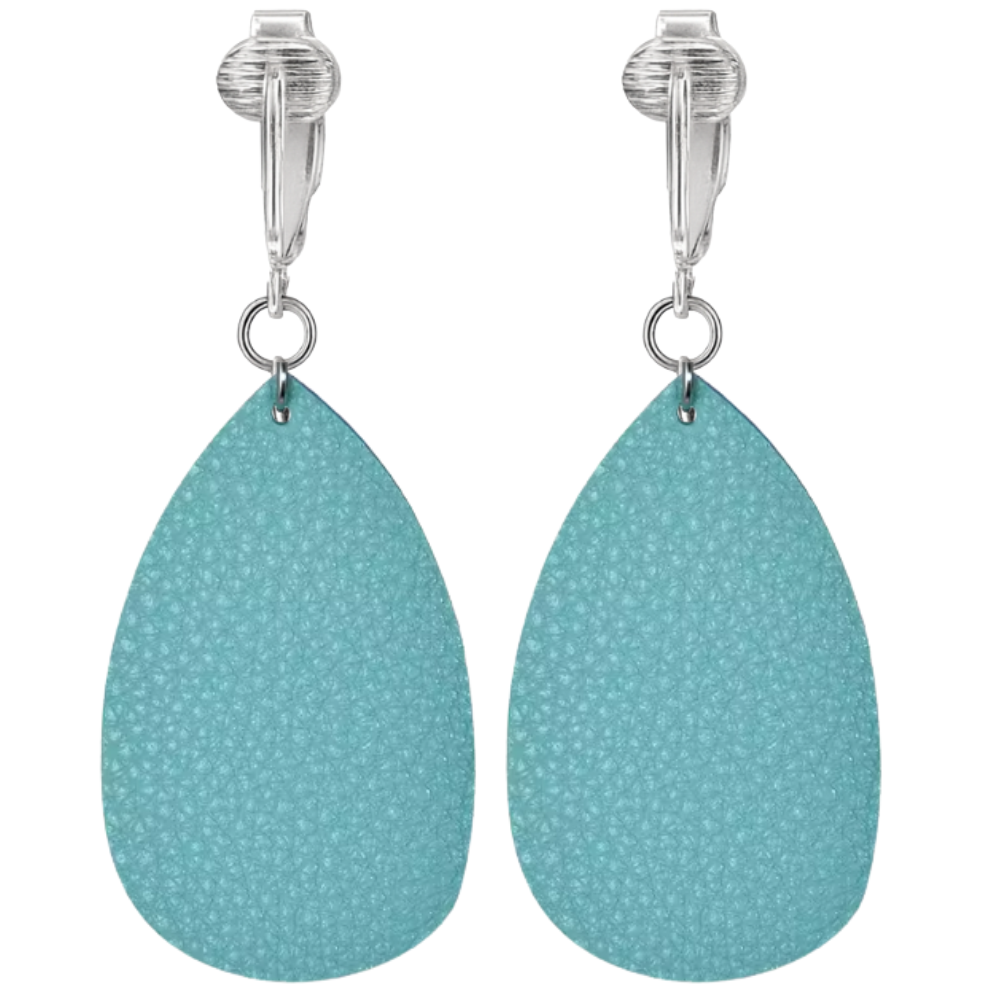 Faux Leather Teardrop Shaped Clip On Dangling Earrings