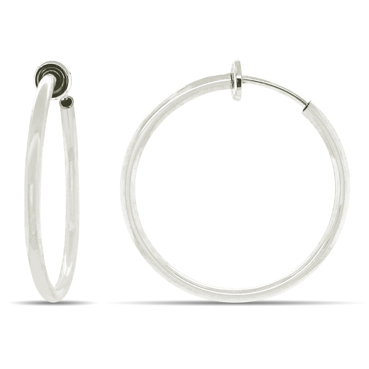 White Spring Clip On Hoop Earrings