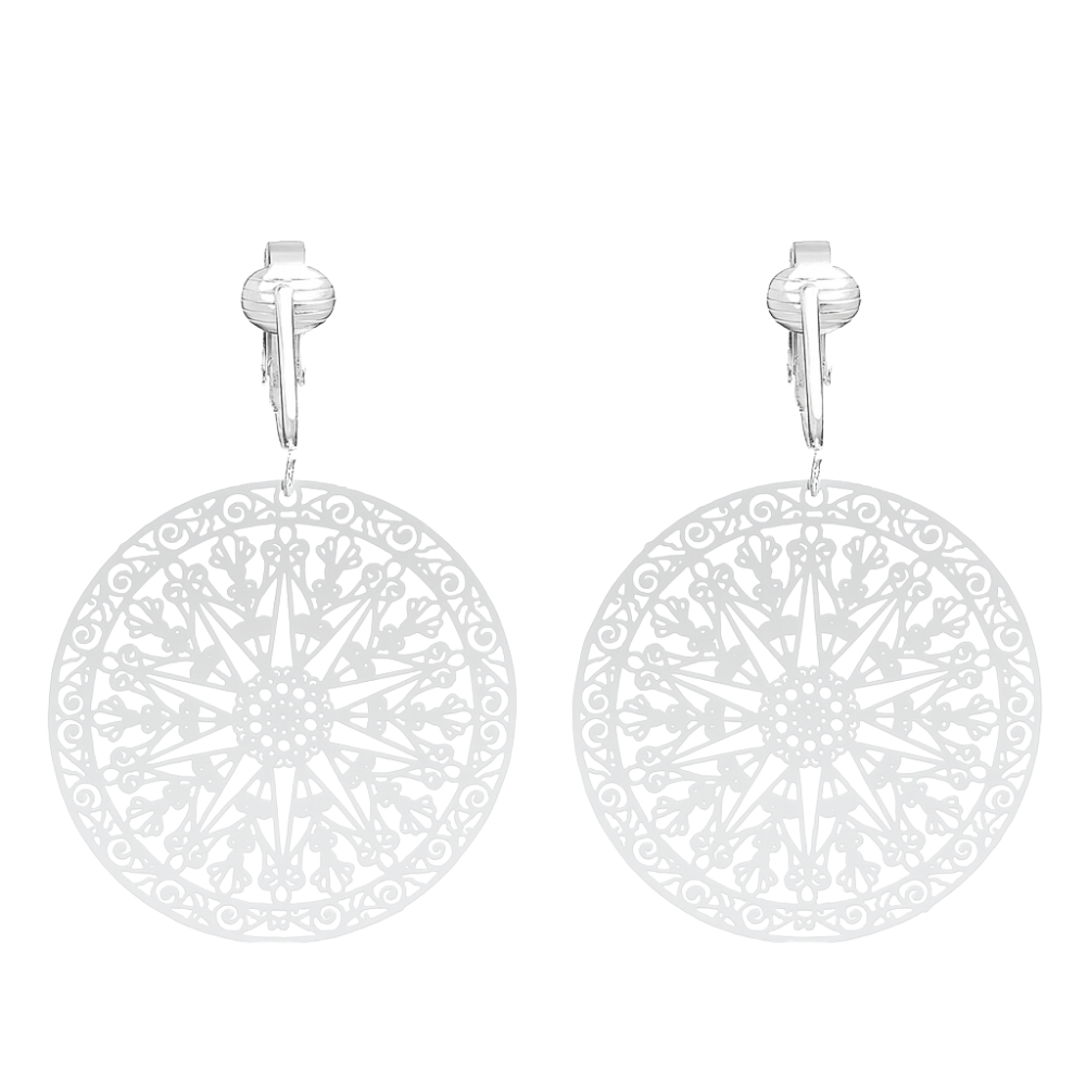 Large Round Filigree Clip On Dangling Earrings
