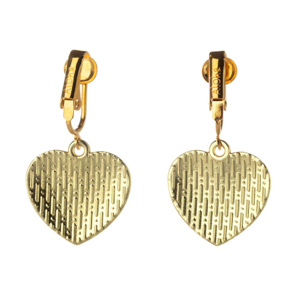 Gold Hot Pink XOXO Heart Clip On Dangling Earrings