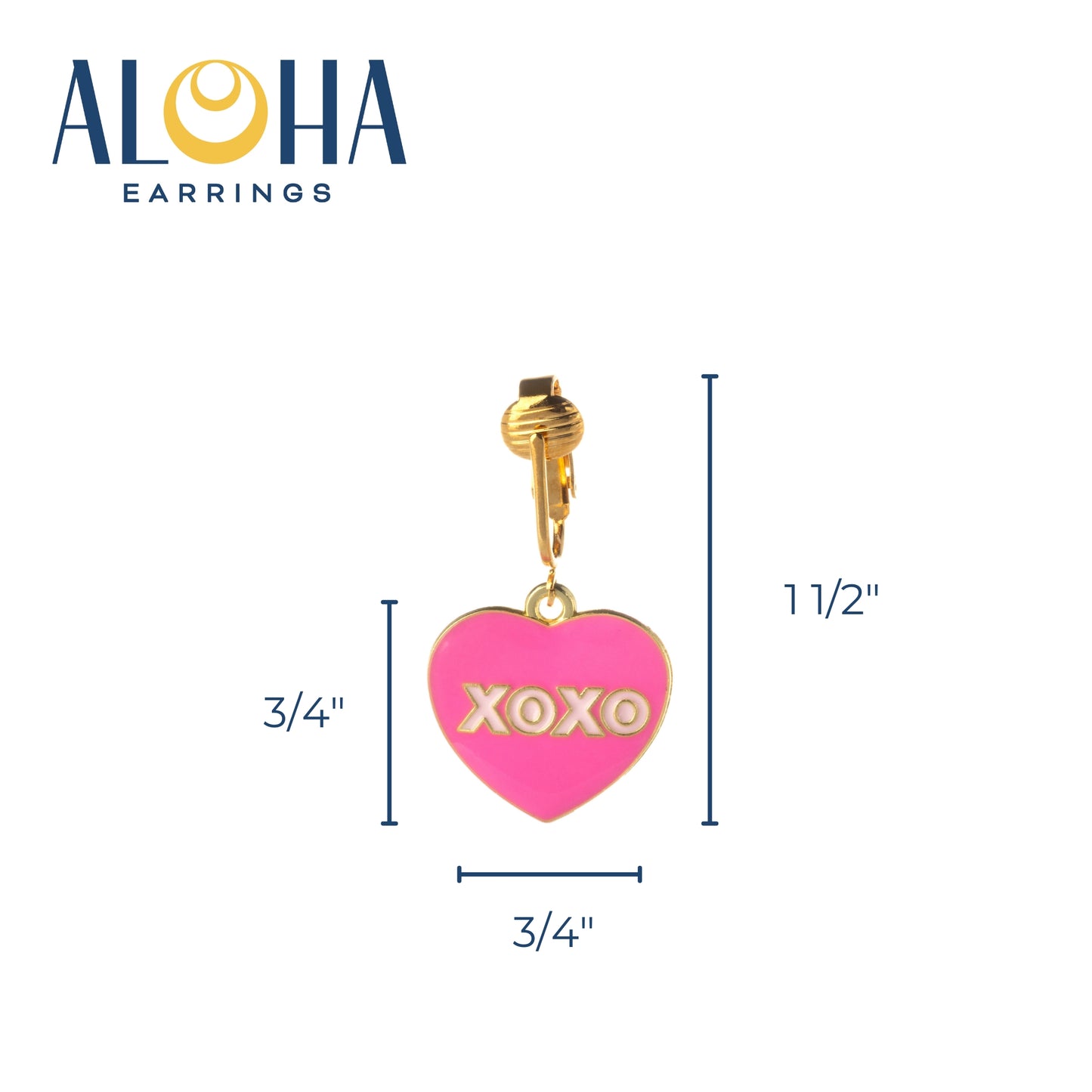 Gold Hot Pink XOXO Heart Clip On Dangling Earrings
