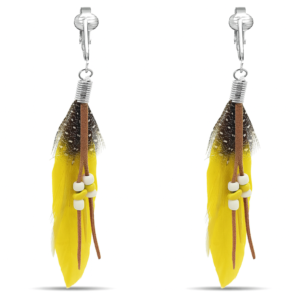 Bohemian Long Feather Clip On Dangling Earrings