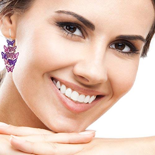 Purple Layered Butterfly Clip On Dangling Earrings
