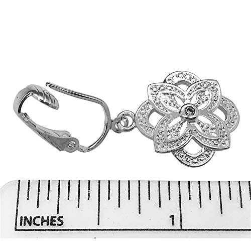 Silver Double Flower Clip On Dangling Earrings