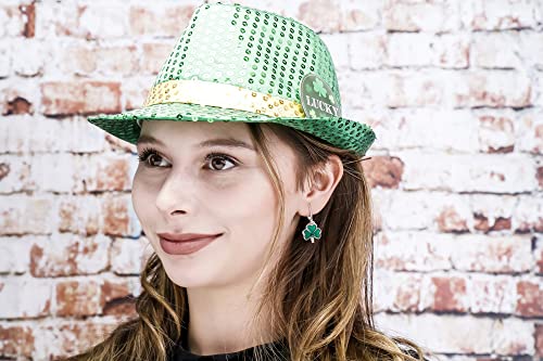 Green Irish Lucky Clover Clip On Dangling Earrings