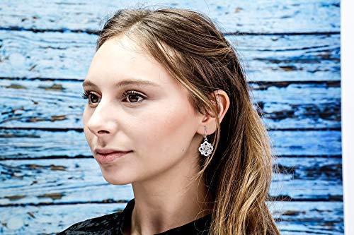 Silver Double Flower Clip On Dangling Earrings
