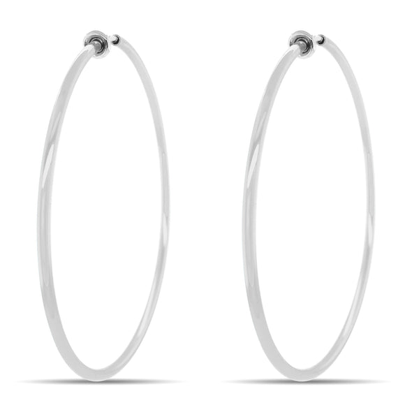 Silver Clip On Hoop Earrings - Silver-Tone Brass Spring Hoops for Non-Pierced Ears