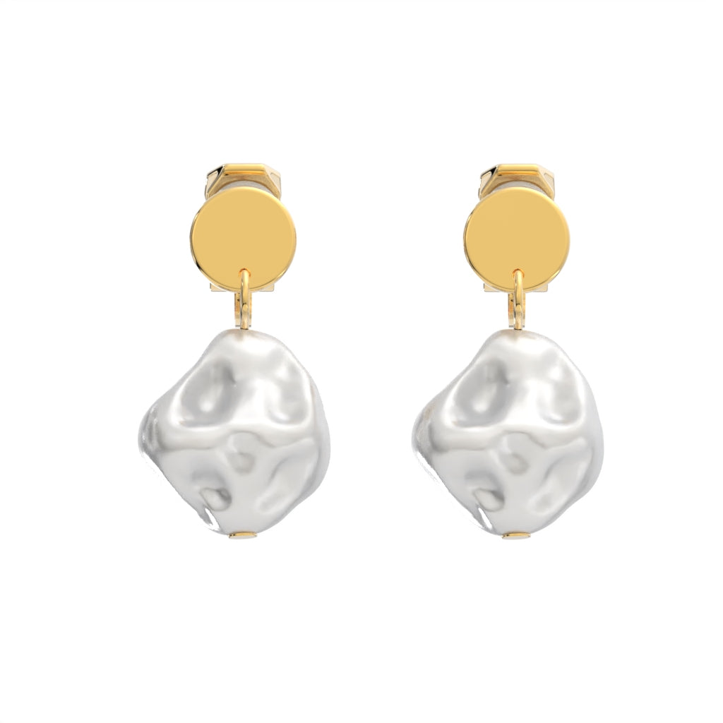 Gold Simulated Baroque Pearl Drops Clip On Dangling Earrings