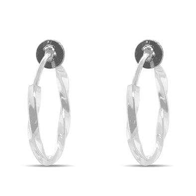 Silver Twisted Clip On Hoop Earrings - Silver-Tone Brass Spring Hoops for Non-Pierced Ears