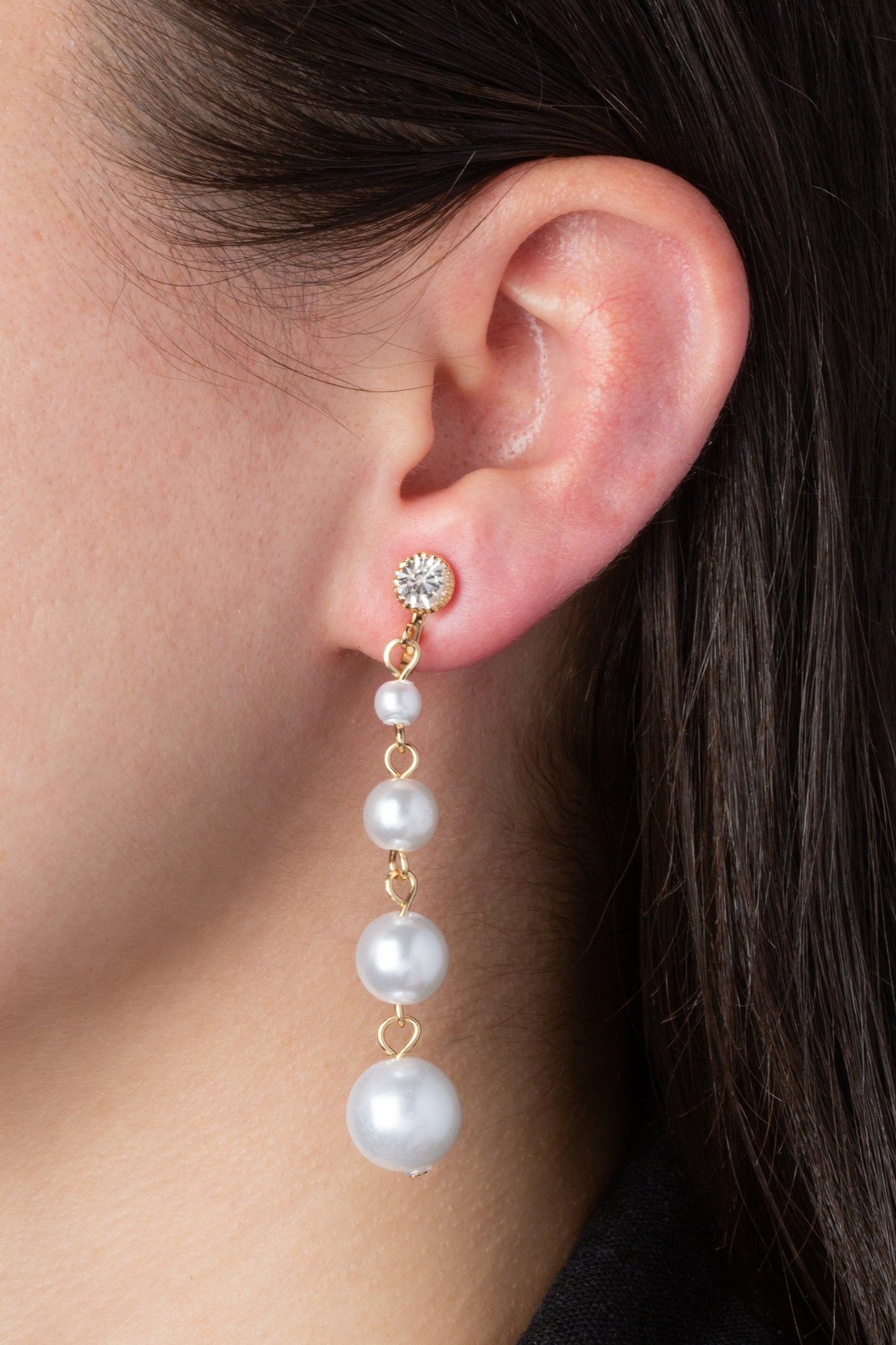 Gold Crystal with Simulated Pearl Drops Clip On Dangling Earrings