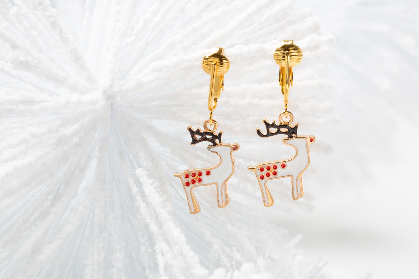 Reindeer Gold Clip On Dangling Earrings