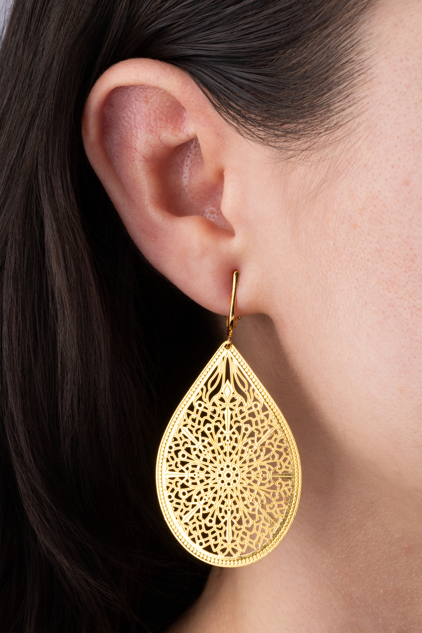 Large Filigree Clip On Dangling Earrings