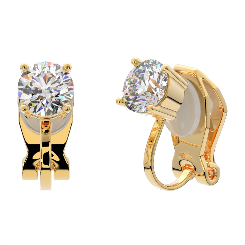 Prong Set CZ Crystal Clip On Stud Earrings