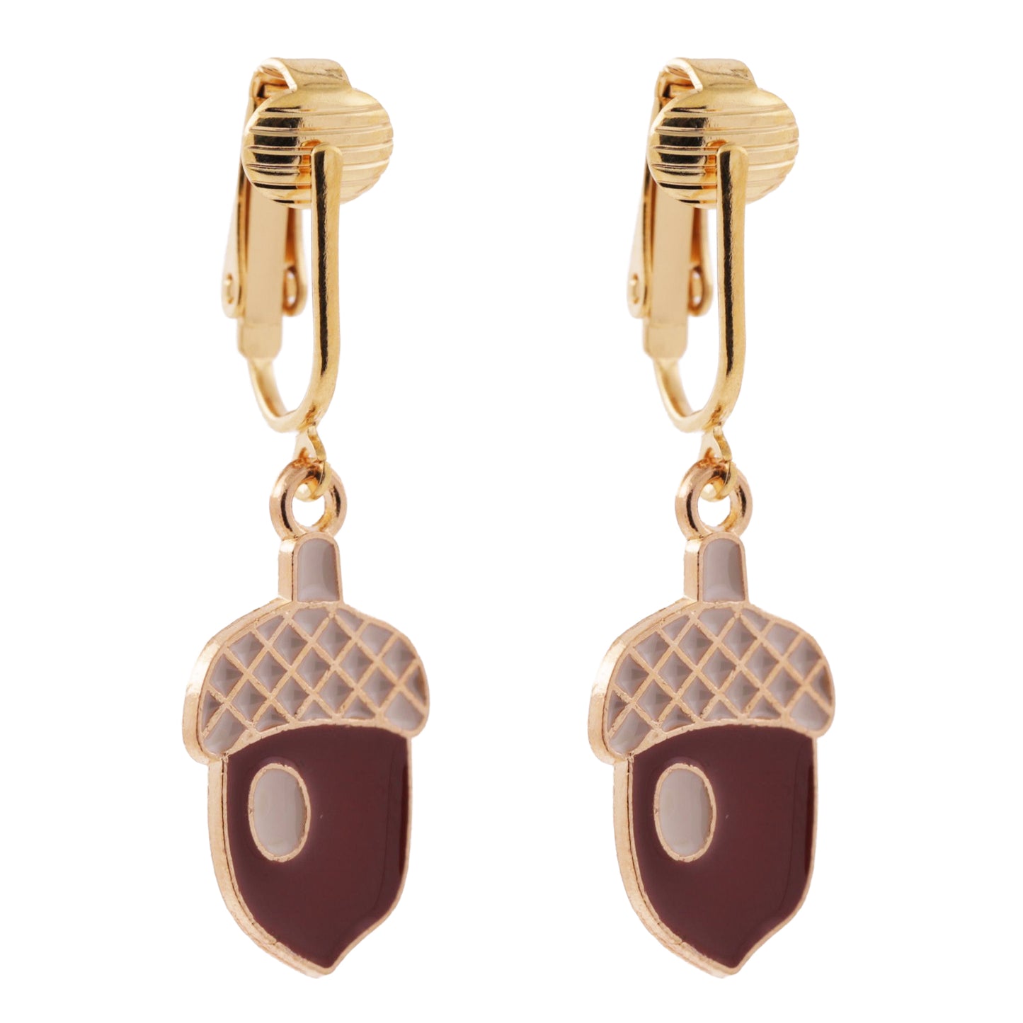 Acorns Gold Clip On Dangling Earrings