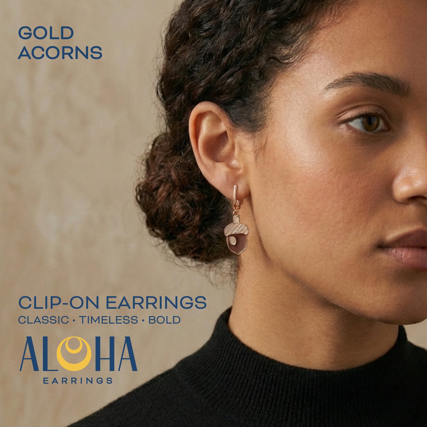Acorns Gold Clip On Dangling Earrings