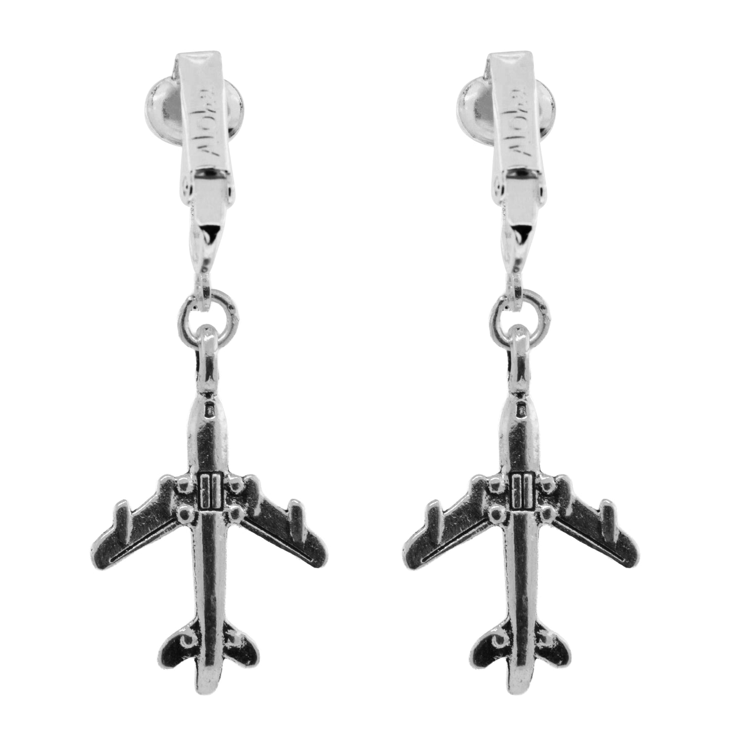 Silver Airplane Clip On Dangling Earrings