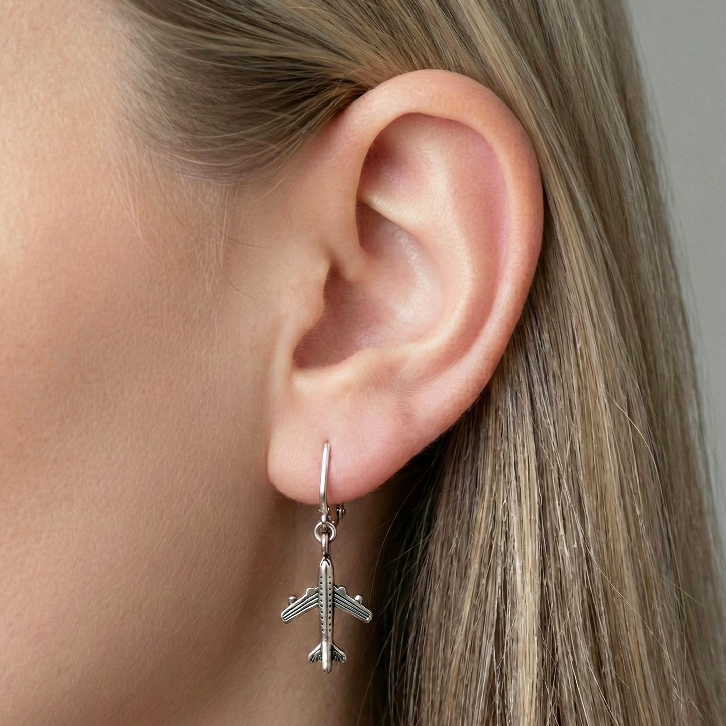 Silver Airplane Clip On Dangling Earrings